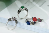 Hainon Punk Silver Skull Ring Charms Green Red Zircon Rings for Women