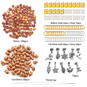 African Hair Rings Beads Cuffs Tubes Leaves Star Charms Kit