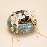 Tassel Flower Hairpin with Stones Hanfu Head Jewelry