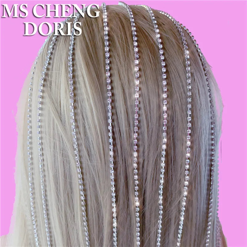 Crystal Hair Chain Headpiece with Tassel Rhinestone Tiara