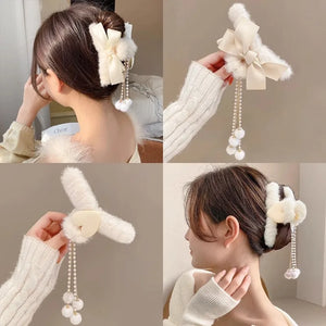 Faux Fur Hair Claw Acrylic Large Barrette for Women