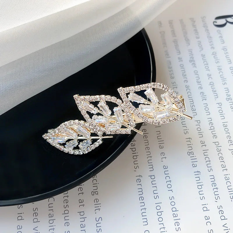 Leaf Crystal Hair Clip Tiara for Women