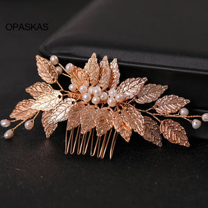 Golden Pearl Leaves Shaped Hairpins Bridal Hair Jewelry