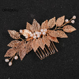 Golden Pearl Leaves Shaped Hairpins Bridal Hair Jewelry