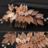 Golden Pearl Leaves Shaped Hairpins Bridal Hair Jewelry
