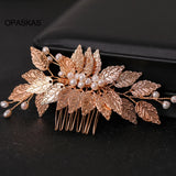 Golden Pearl Leaves Shaped Hairpins Bridal Hair Jewelry