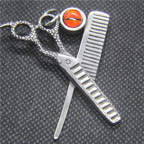Hair Salon Scissors Stone Pendant Necklace