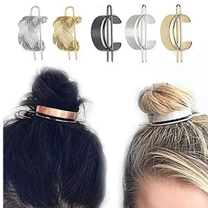 Feather Bun Cuff Leaf HairPin Set Retro Hair Pins Cage Femme Jewelry