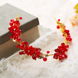 Red Flower Rhinestone Headbands Pearl Tiaras Wedding Hair Accessories