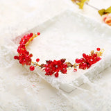 Red Flower Rhinestone Headbands Pearl Tiaras Wedding Hair Accessories