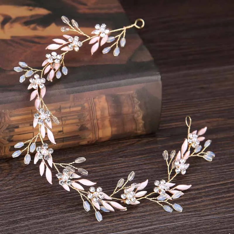 Red Flower Rhinestone Headbands Pearl Tiaras Wedding Hair Accessories