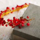 Red Flower Rhinestone Headbands Pearl Tiaras Wedding Hair Accessories