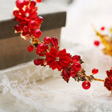 Red Flower Rhinestone Headbands Pearl Tiaras Wedding Hair Accessories