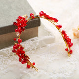 Red Flower Rhinestone Headbands Pearl Tiaras Wedding Hair Accessories