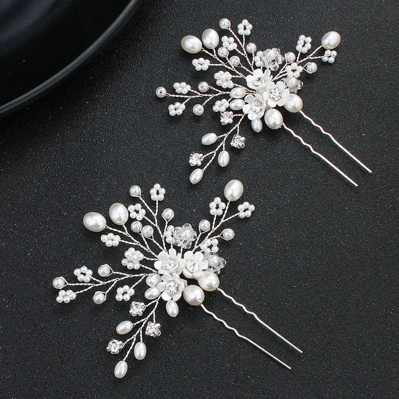 Hairpin Flower Girls Pearl Rhinestone Bridal Wedding Headdress