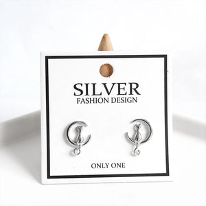 Half Moon Cat Earrings Silver Sterling 925 Women Girls Small Light Stud Earrings