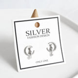 Half Moon Cat Earrings Silver Sterling 925 Women Girls Small Light Stud Earrings