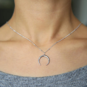 925 Sterling Silver Half Moon Necklace Horn Choker Kolye Jewelry
