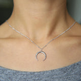 925 Sterling Silver Half Moon Necklace Horn Choker Kolye Jewelry