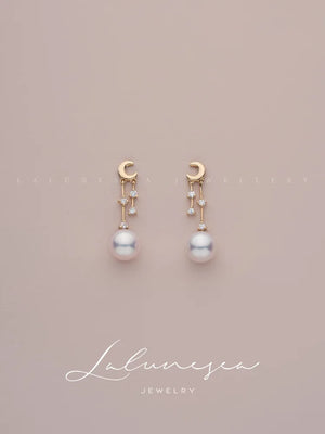 Half Moon S925 Sterling Silver Moon Tassel Pearl Earrings