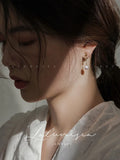 Half Moon S925 Sterling Silver Moon Tassel Pearl Earrings
