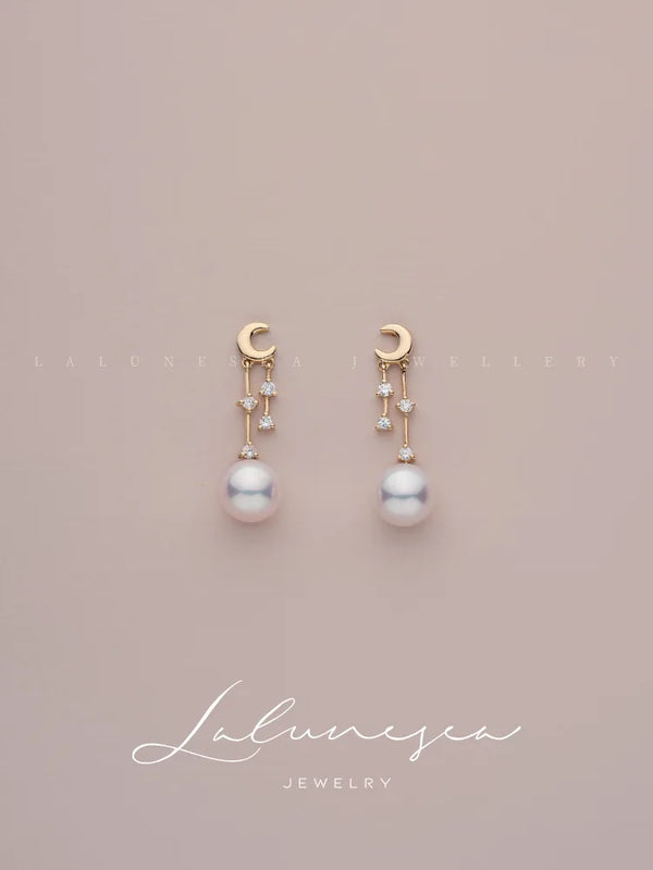 Half Moon S925 Sterling Silver Moon Tassel Pearl Earrings