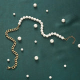 Half Pearl Half Chain Necklace Cuban Link Stainless Steel Jewelry Choker