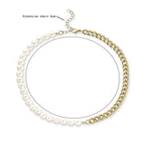 Half Pearl Half Chain Necklace Cuban Link Stainless Steel Jewelry Choker