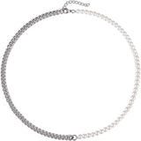 Half Pearl Half Chain Necklace Cuban Link Stainless Steel Jewelry Choker