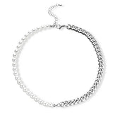 Half Pearl Half Chain Necklace Cuban Link Stainless Steel Jewelry Choker