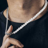 Half Pearl Half Chain Necklace Cuban Link Stainless Steel Jewelry Choker