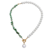 Half & Half Beaded Stone Chain Pearl Ball Necklace for Women