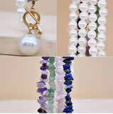 Half & Half Beaded Stone Chain Pearl Ball Necklace for Women