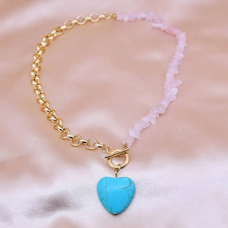 Half & Half Beaded Stone Chain Pearl Ball Necklace for Women