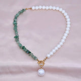Half & Half Beaded Stone Chain Pearl Ball Necklace for Women