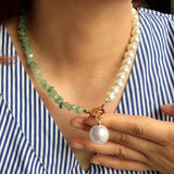 Half & Half Beaded Stone Chain Pearl Ball Necklace for Women