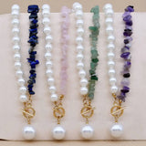 Half & Half Beaded Stone Chain Pearl Ball Necklace for Women