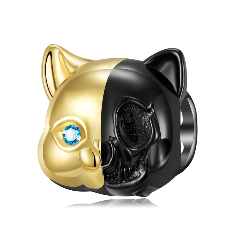 Skull Cat Beads 925 Sterling Silver Gold-Plated Bracelet DIY Accessories