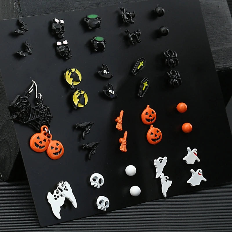 Halloween 20 Pairs Card Jack-o-lantern Stud Earrings