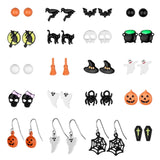 Halloween 20 Pairs Card Jack-o-lantern Stud Earrings