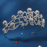 Gothic Skull Crystal Crown Silver Tiara for Women