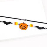 Evil Pumpkin Pendant Necklace Goth Hallowmas Bat Chains Choker