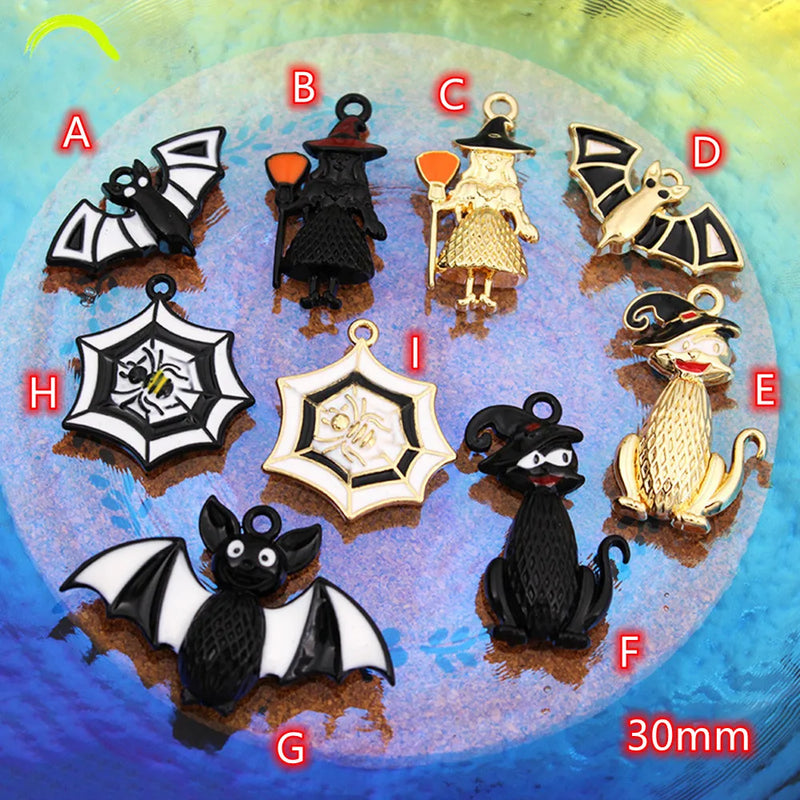 Halloween Bat Charms Spider Witch Pendant DIY Halloween Accessory