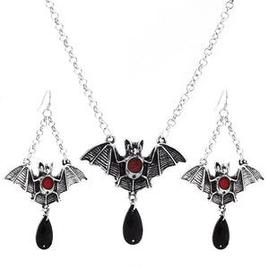 Halloween Bat Earrings Cross Pendant Necklace Set