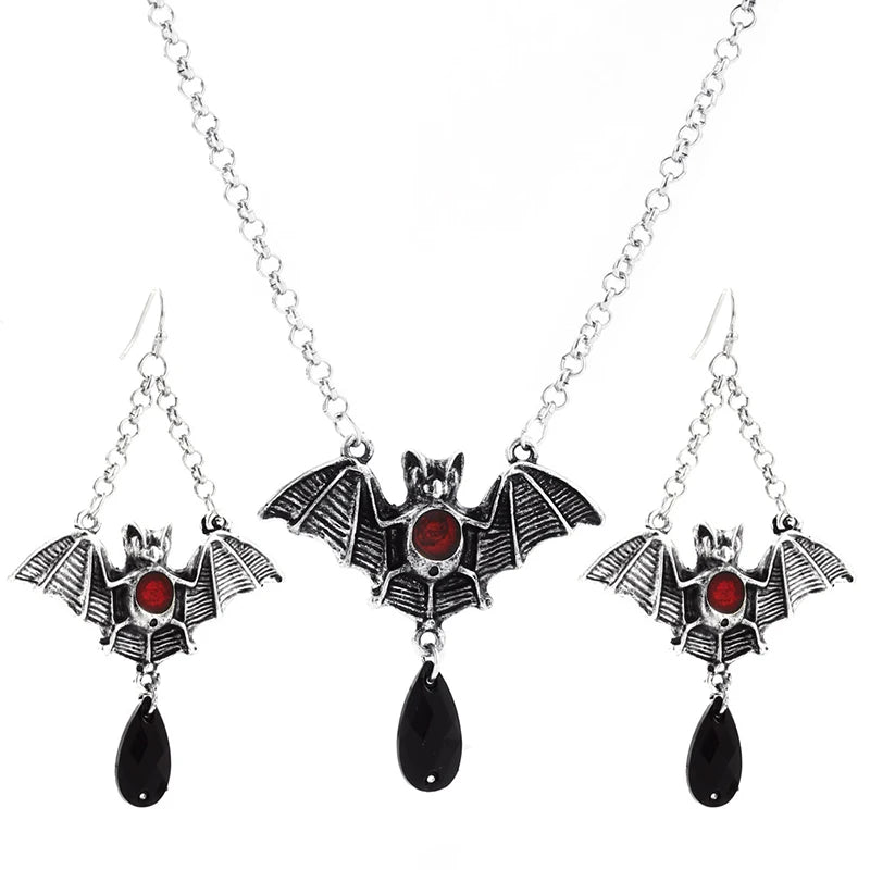 Halloween Bat Earrings Cross Pendant Necklace Set
