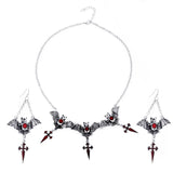 Halloween Bat Earrings Cross Pendant Necklace Set