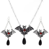 Halloween Bat Earrings Cross Pendant Necklace Set