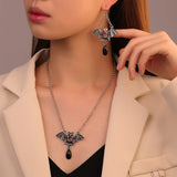Halloween Bat Earrings Cross Pendant Necklace Set