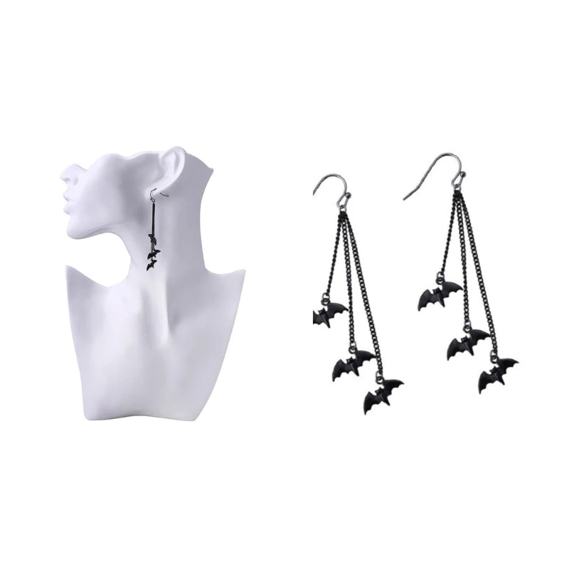 Gothic Bat Dangle Earrings Tassel Halloween Women Alloy Material