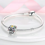 Halloween Moon Cat Witch Broom Skeleton Skull Silver Charm Bracelet Necklace